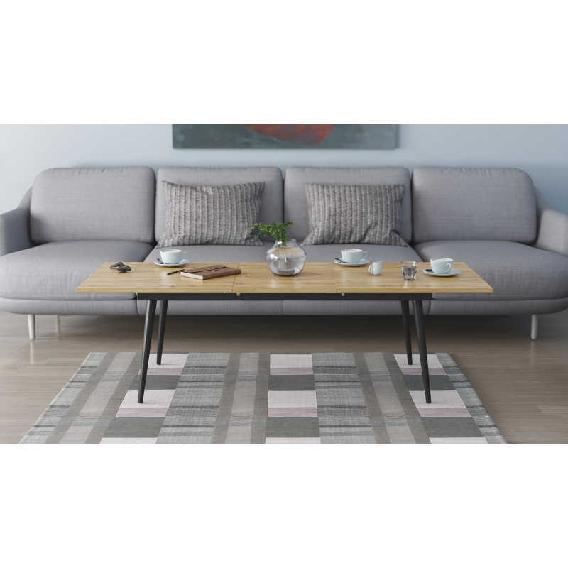 Стіл трансформер журнальний Dandi Small Ferrum-decor 45x120 160)x60 Чорний метал ДСП Дуб Артизан 16 мм (FRD-106792)