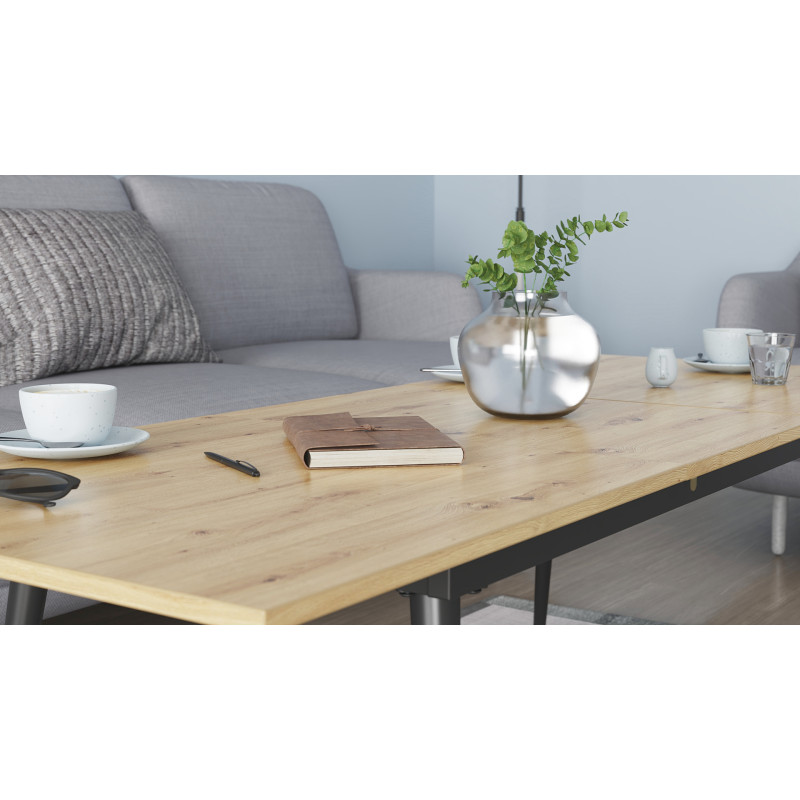 Стіл трансформер журнальний Dandi Small Ferrum-decor 45x120 160)x60 Чорний метал ДСП Дуб Артизан 16 мм (FRD-106792)