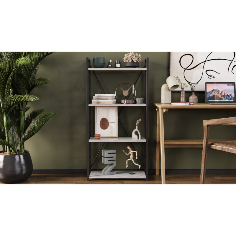 Етажерка 4/60 Ferrum-decor Серії Конект 120x60x28 чорний ДСП Бетон 16мм (FRD-105552)