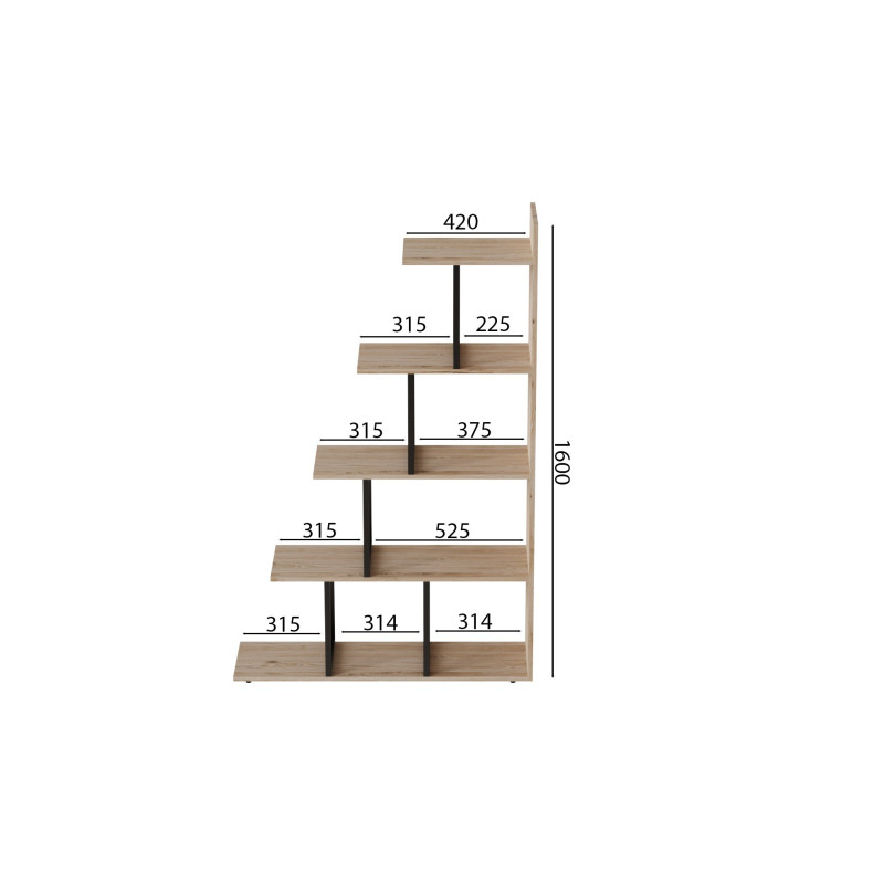 Этажерка Ferrum-decor Стелла 1600x1020x300 Черный металл ДСП Дуб Сан-Марино (FRD-103464)