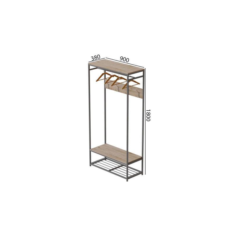 Вешалка напольная модульная Ferrum-decor Трелис 15 180x90x38 серый ДСП Дуб Сан-Марино 16мм (FRD-104374)