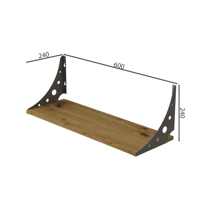 Полиця настінна Ferrum-decor Ханді 2 240x600x240 метал Сірий ДСП Дуб Артизан 16 мм (FRD-102594)