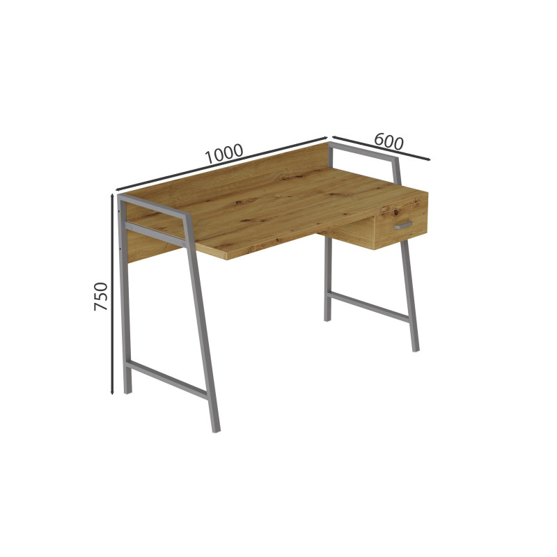 Письмовий стіл Ferrum-decor Комфорт 750x1000x600 Сірий метал ДСП Дуб Артизан 32 мм (FRD-103434)