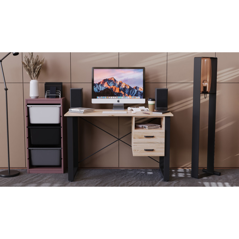 Письмовий стіл із ящиками Ferrum-decor Оскар 750x1200x600 метал Чорний ДСП Дуб Сан-Марино 16 мм (FRD-103214)