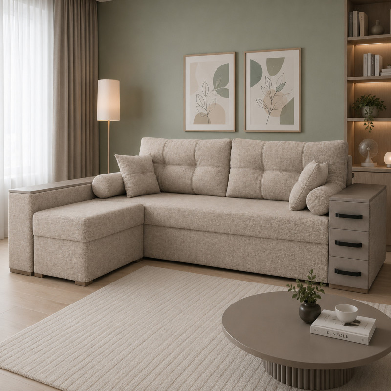 Кутовий ортопедичний диван Мекко Cube Shuttle NOVO 2650*1650 Bonel Standart Hard Plus III категорія Austin 2 Beige (MEK-161469)