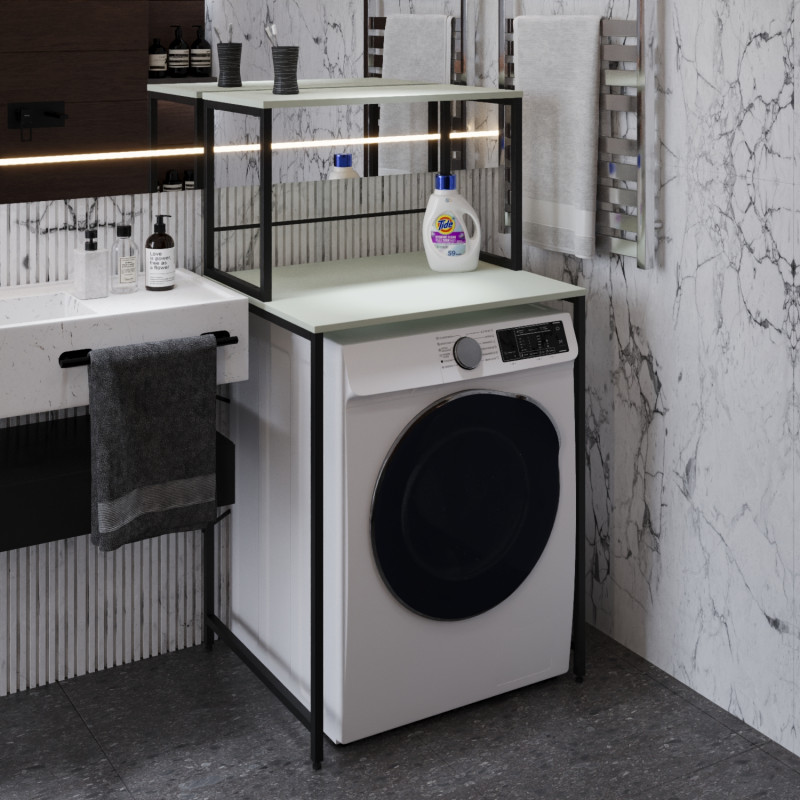 Стелаж-полиця Бафрум 402 Ferrum-decor для пральної машини 133,5x70,5x60,5 Чорний метал ДСП Кашемір 16 мм (FRD-107586)