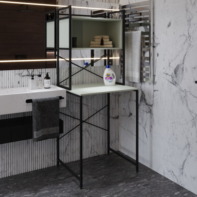 Стелаж-полиця Бафрум 403 Ferrum-decor для пральної машини 178x70,5x60,5 Чорний метал ДСП Кашемір 16 мм (FRD-107596)