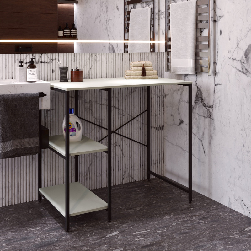 Стелаж-полиця Бафрум 405 Ferrum-decor для пральної машини 90x101x60,5 Чорний метал ДСП Кашемір 16 мм (FRD-107616)
