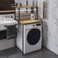 Стелаж-полиця Бафрум 402 Ferrum-decor для пральної машини 133,5x70,5x60,5 Чорний метал ДСП Дуб Артизан 16 мм (FRD-107366)