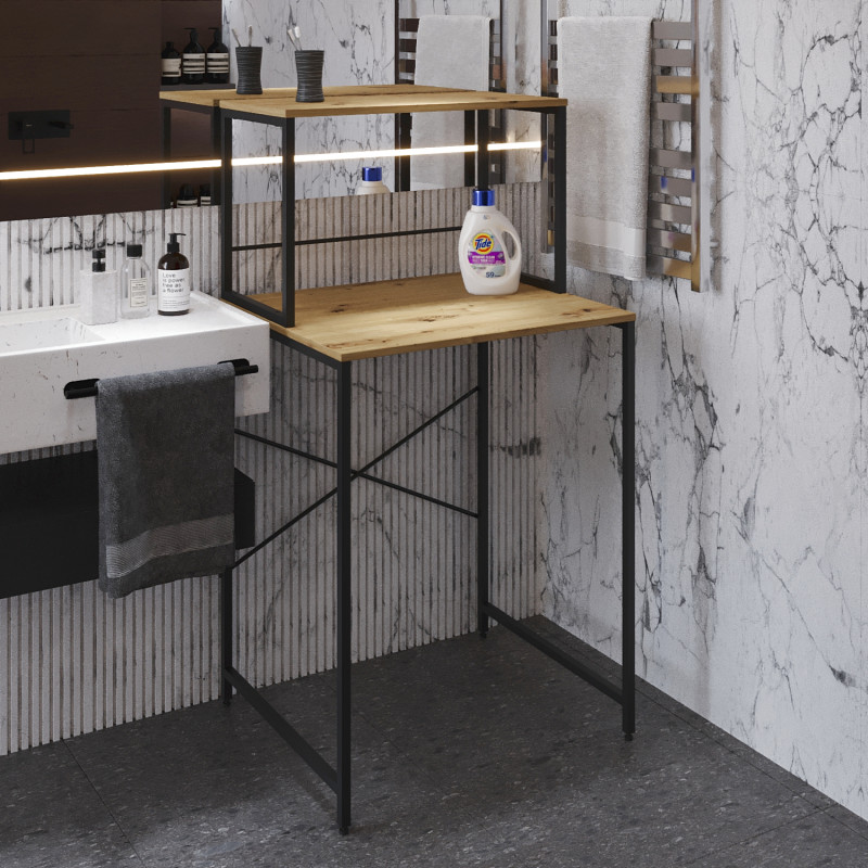 Стелаж-полиця Бафрум 402 Ferrum-decor для пральної машини 133,5x70,5x60,5 Чорний метал ДСП Дуб Артизан 16 мм (FRD-107366)