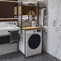 Стеллаж полка Бафрум 403 Ferrum-decor для стиральной машины 178x70,5x60,5 Черный металл ДСП Дуб Артизан 16 мм (FRD-107376)