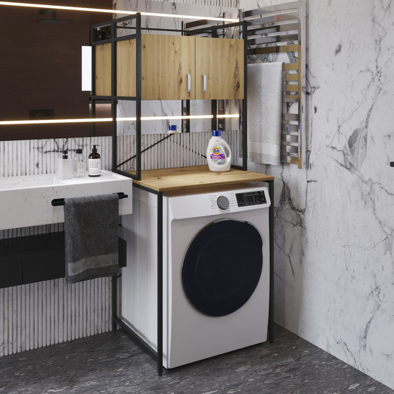 Стелаж-полиця Бафрум 404 Ferrum-decor для пральної машини 178x70,5x60,5 Чорний метал ДСП Дуб Артизан 16 мм (FRD-107386)