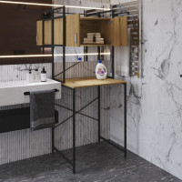 Стеллаж полка Бафрум 404 Ferrum-decor для стиральной машины 178x70,5x60,5 Черный металл ДСП Дуб Артизан 16 мм (FRD-107386)