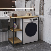 Стелаж-полиця Бафрум 405 Ferrum-decor для пральної машини 90x101x60,5 Чорний метал ДСП Дуб Артизан 16 мм (FRD-107396)