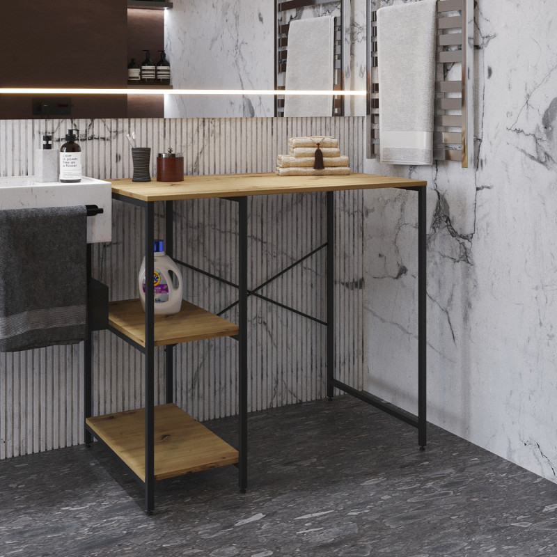 Стелаж-полиця Бафрум 405 Ferrum-decor для пральної машини 90x101x60,5 Чорний метал ДСП Дуб Артизан 16 мм (FRD-107396)