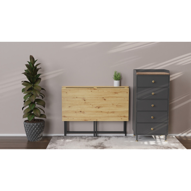 Стіл розкладний Морис 900 Ferrum-decor 750x900x500 Чорний метал ДСП Дуб Артизан 16 мм (FRD-107316)