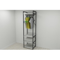 Шкаф Гардероб Уни секция 3 серии Конект Ferrum-decor 220x60x50см Черный металл ДСП Бетон 32 мм (FRD-106886)