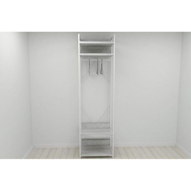 Шафа Гардероб Уні секція 2 серії Конект Ferrum-decor 220x60x50 см Білий метал ДСП Бетон 32 мм (FRD-106896)