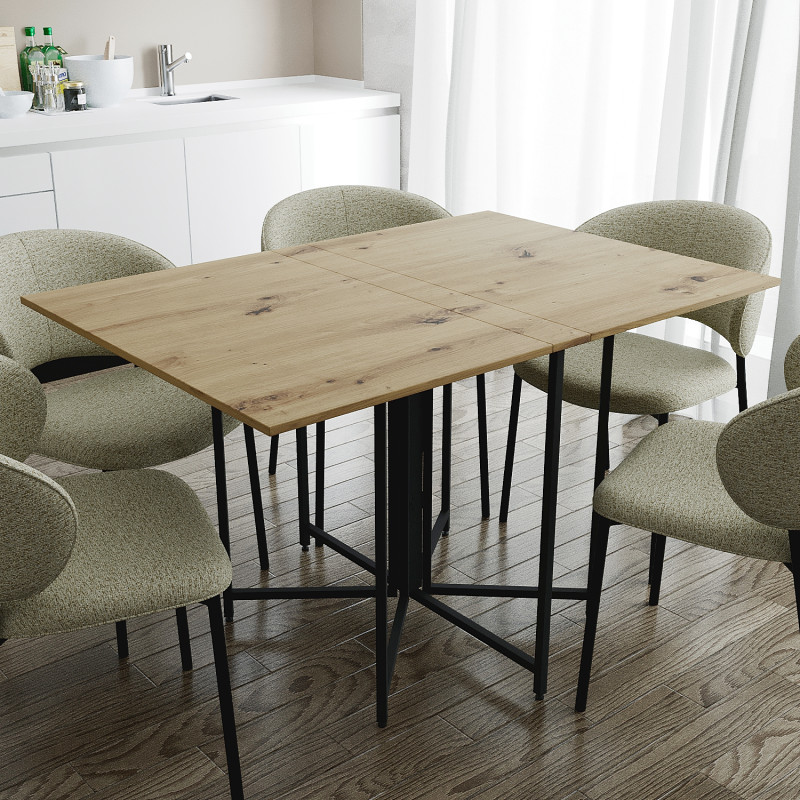 Розкладний стіл-трансформер книжка Моріс 3 Ferrum-decor 75x130x90 Чорний метал ДСП Дуб Артизан 16 мм (FRD-107416)