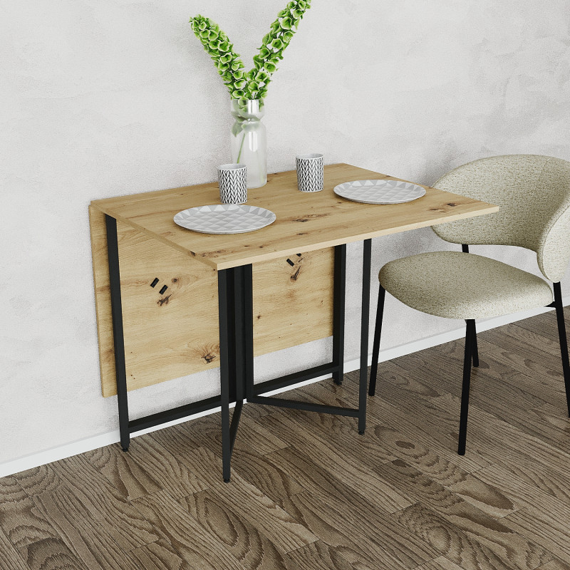 Розкладний стіл-трансформер книжка Моріс 3 Ferrum-decor 75x130x90 Чорний метал ДСП Дуб Артизан 16 мм (FRD-107416)