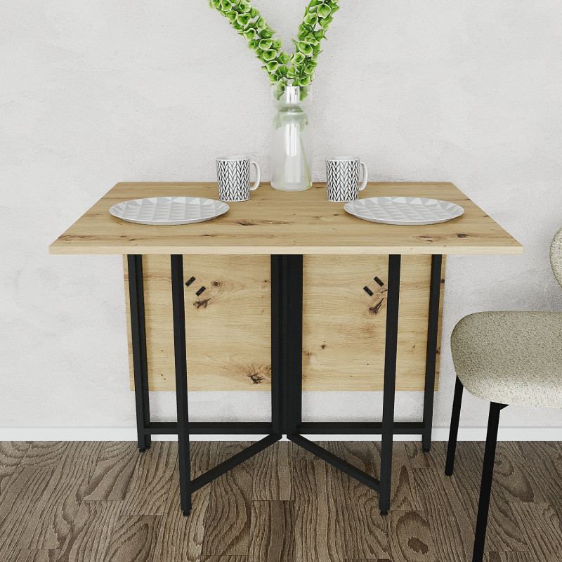 Розкладний стіл-трансформер книжка Моріс 3 Ferrum-decor 75x130x90 Чорний метал ДСП Дуб Артизан 16 мм (FRD-107416)