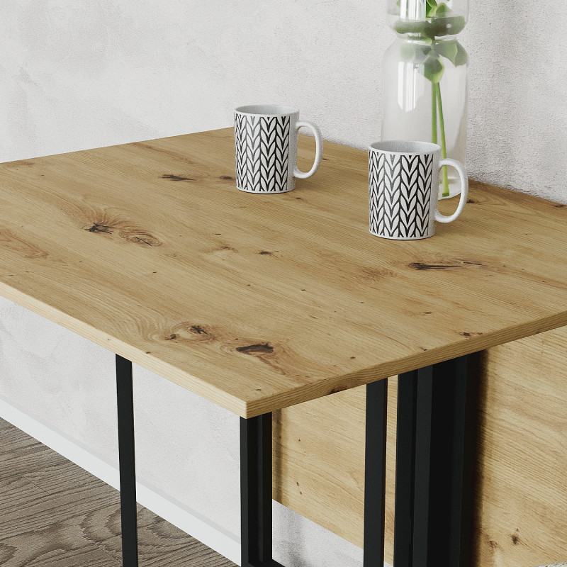 Розкладний стіл-трансформер книжка Моріс 3 Ferrum-decor 75x130x90 Чорний метал ДСП Дуб Артизан 16 мм (FRD-107416)
