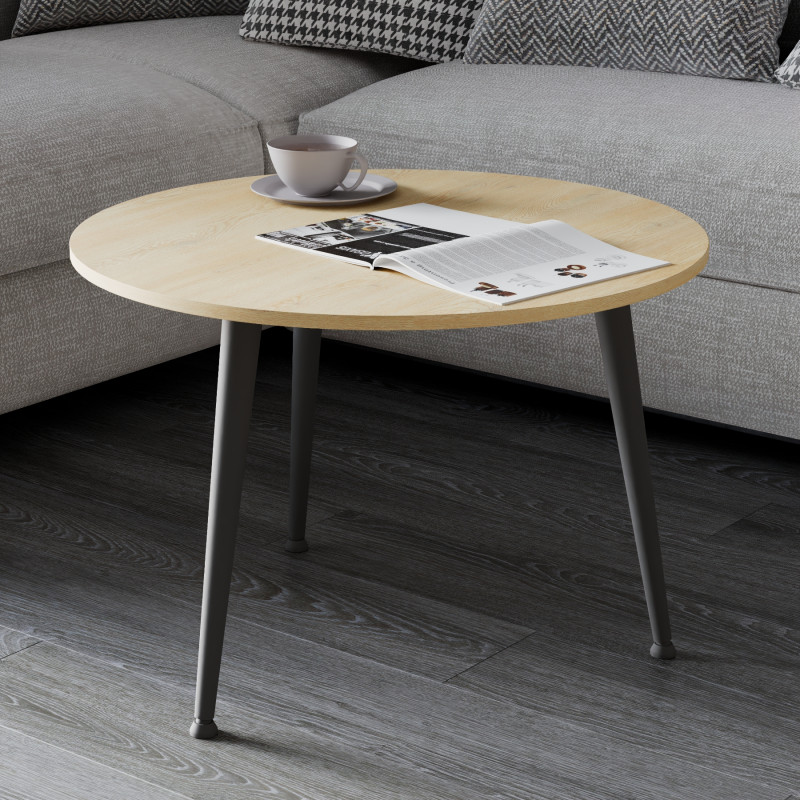 Журнальний круглий стіл OPTIMA 1 ніжки конусні Ferrum-decor 450x670x670 Чорний метал ДСП Дуб Кремона Торро 16 мм (FRD-107536)