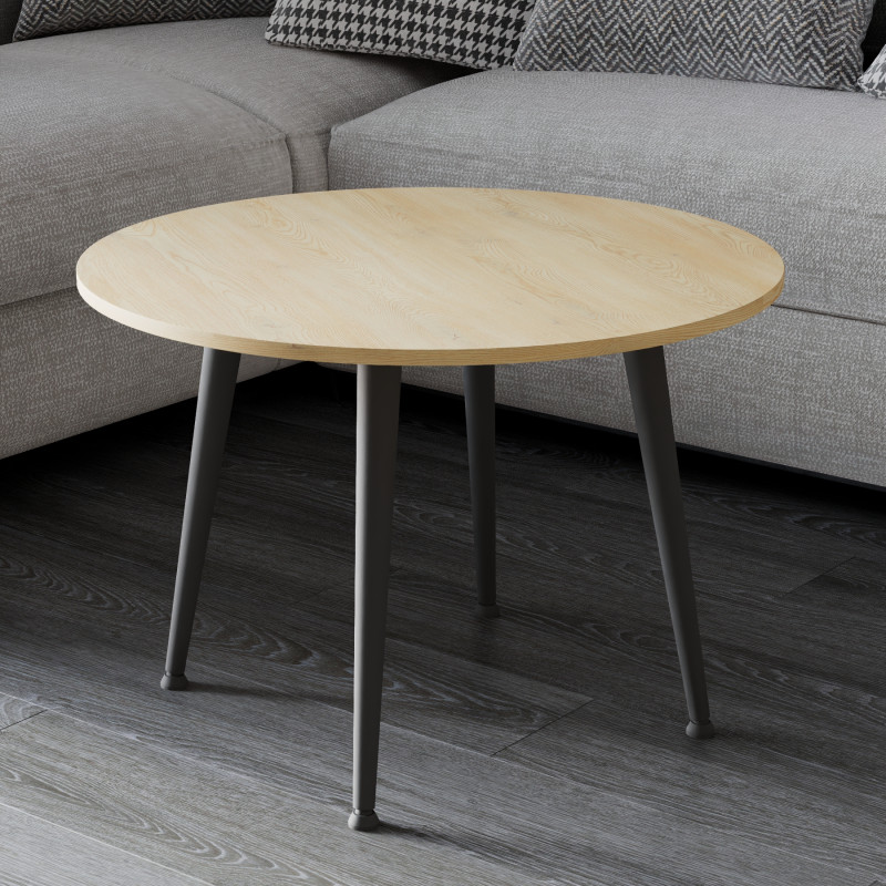 Журнальний круглий стіл OPTIMA 2 ніжки конусні Ferrum-decor 450x670x670 Чорний метал ДСП Дуб Кремона Торро 16 мм (FRD-107546)