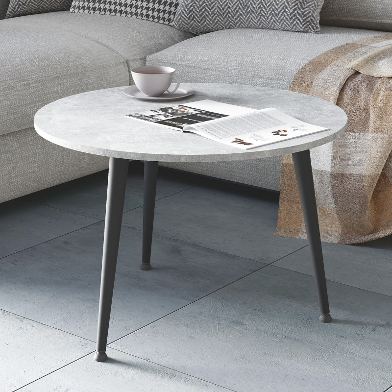 Журнальний круглий стіл OPTIMA 1 ніжки конусні Ferrum-decor 450x670x670 Чорний метал ДСП Бетон 16 мм (FRD-107466)