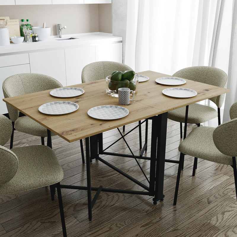 Обідній стіл трансформер книжка Оріон Pro Ferrum-decor 75x152x90 Чорний метал ДСП Дуб Артизан 16 мм (FRD-107406)