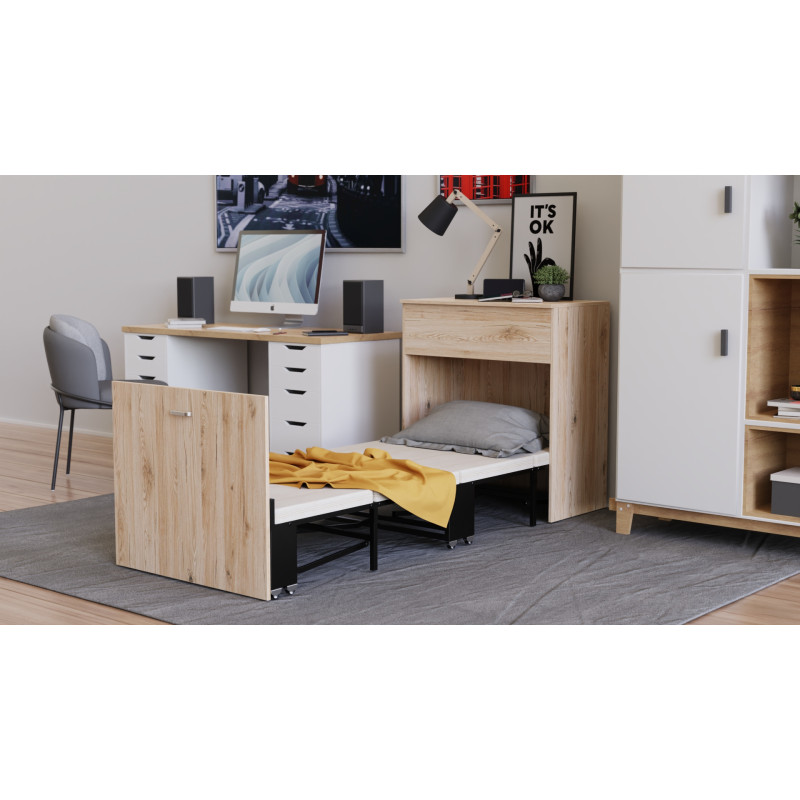 Ліжко трансформер комод ASCET 3 Ferrum-decor 920x2000x700 Чорний метал ДСП Дуб Сан-Марино 16 мм (FRD-107336)