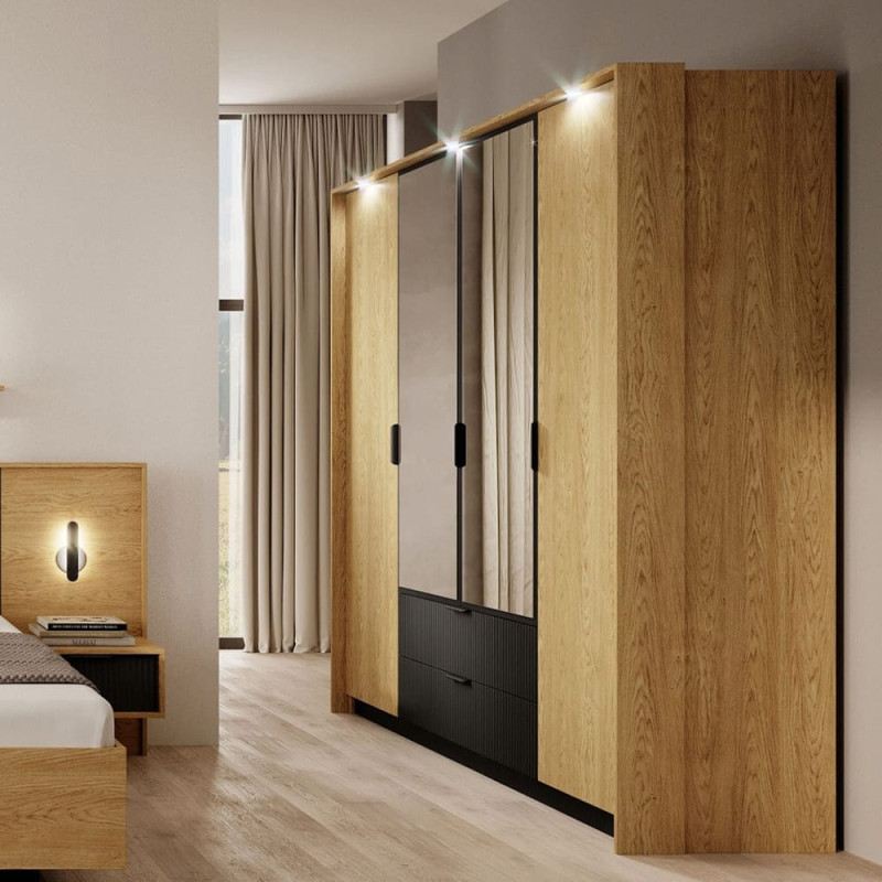 Шафа розпашна чотиридверна Perfect Home Baltic 4D2S/220 223,2x210x59 Дуб балтійський/Чорний (PFH-091376)