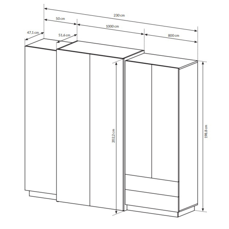 Шафа розпашна чотиридверна Perfect Home Cube 4D2S/230 230x198,8x51,6 Білий/Дуб крафт золотий (PFH-091047)