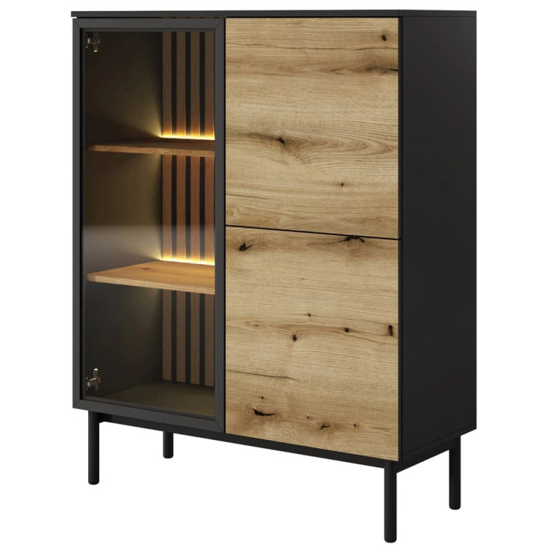 Вітрина низька у вітальню Perfect Home Lang 3D1W/100 125,4х100,1х39,4 Чорний/Дуб евок (PFH-091141)