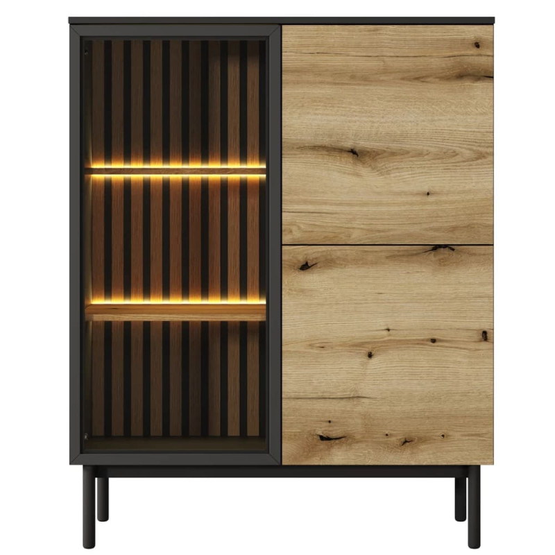 Вітрина низька у вітальню Perfect Home Lang 3D1W/100 125,4х100,1х39,4 Чорний/Дуб евок (PFH-091141)