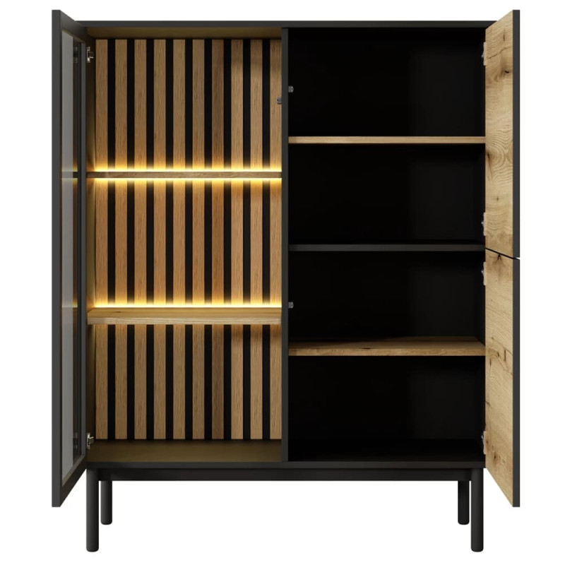 Вітрина низька у вітальню Perfect Home Lang 3D1W/100 125,4х100,1х39,4 Чорний/Дуб евок (PFH-091141)