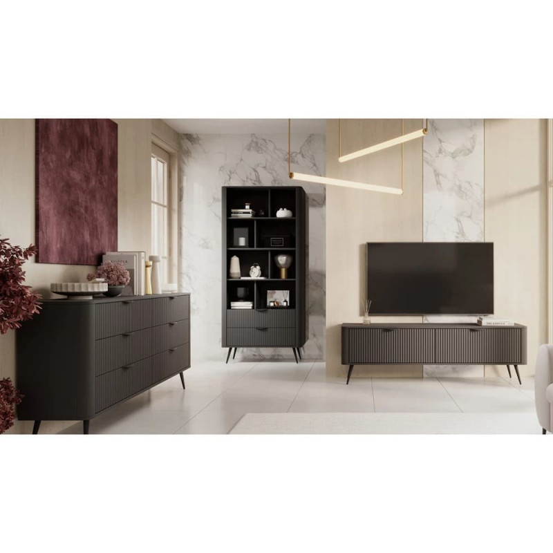 Стелаж Perfect Home Lante 2S 193,8x88,2x38 Чорний (чорні ніжки) (PFH-091104)