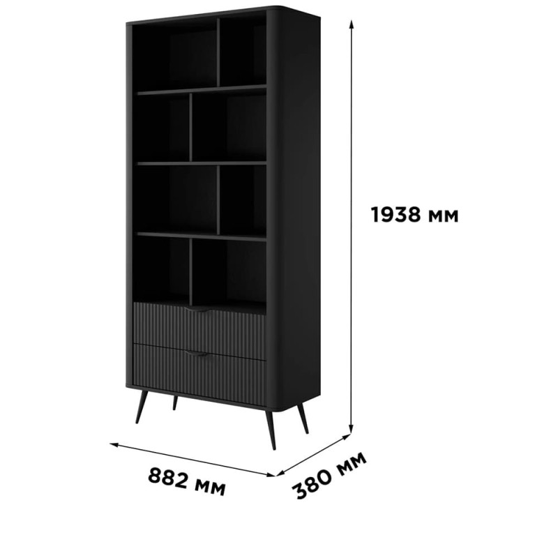 Стелаж Perfect Home Lante 2S 193,8x88,2x38 Чорний (чорні ніжки) (PFH-091104)