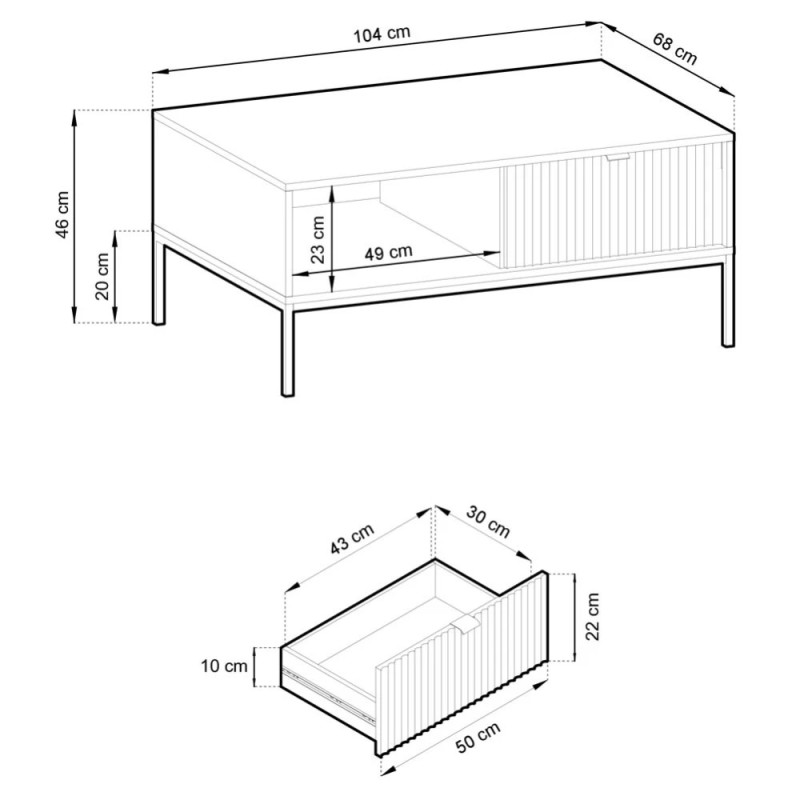 Журнальний стіл з телескопічними напрямними Perfect Home Nova L104 1S 104x68x46 Чорний (чорні ніжки) (PFH-091262)