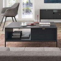 Журнальний стіл з телескопічними напрямними Perfect Home Nova L104 1S 104x68x46 Чорний (чорні ніжки) (PFH-091262)