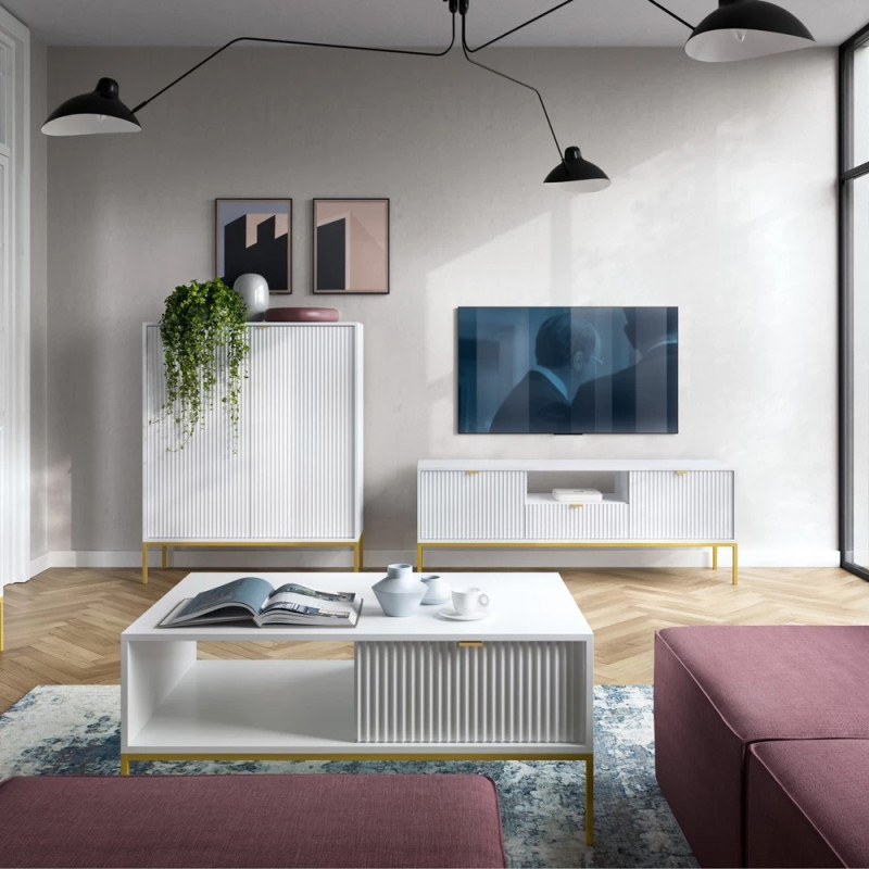 Комод високий Perfect Home Nova K104 2D 104x125x39 Білий (золоті ніжки) (PFH-091233)