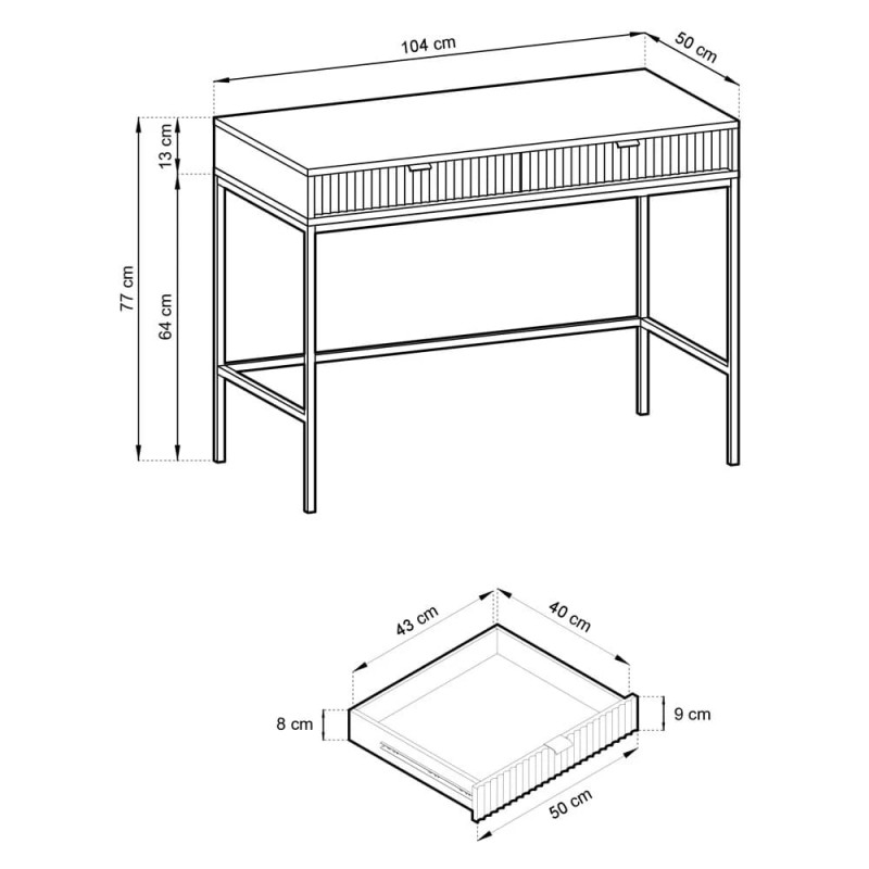 Туалетний столик з телескопічними напрямними Perfect Home Nova T104 104x77x50 см Сірий (чорні ніжки) (PFH-091268)