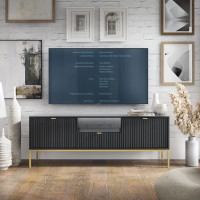 Тумба під телевізор з телескопічними напрямними Perfect Home Nova RTV154 2D1S 168х56х39 Чорний (золоті ніжки) (PFH-091221)