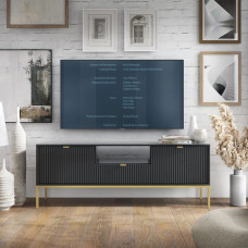 Тумба під телевізор з телескопічними напрямними Perfect Home Nova RTV154 2D1S 168х56х39 Чорний (золоті ніжки) (PFH-091221)