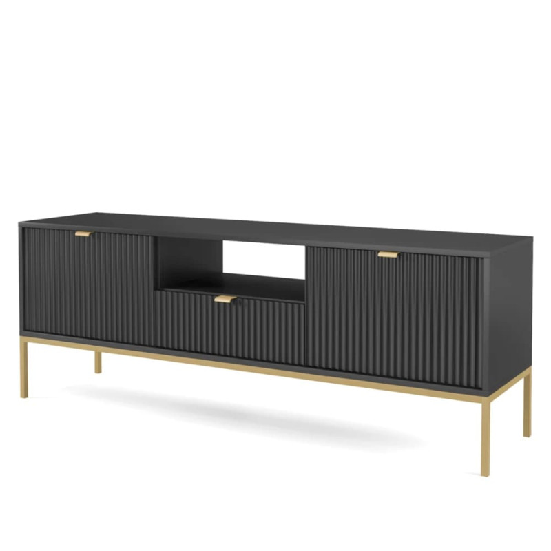 Тумба під телевізор з телескопічними напрямними Perfect Home Nova RTV154 2D1S 168х56х39 Чорний (золоті ніжки) (PFH-091221)