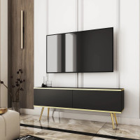 Тумба під телевізор Perfect Home Oro RTV135 2D 135х53х32 Чорний (золоті ніжки) (PFH-091317)