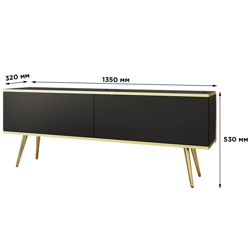 Тумба під телевізор Perfect Home Oro RTV135 2D 135х53х32 Чорний (золоті ніжки) (PFH-091317)