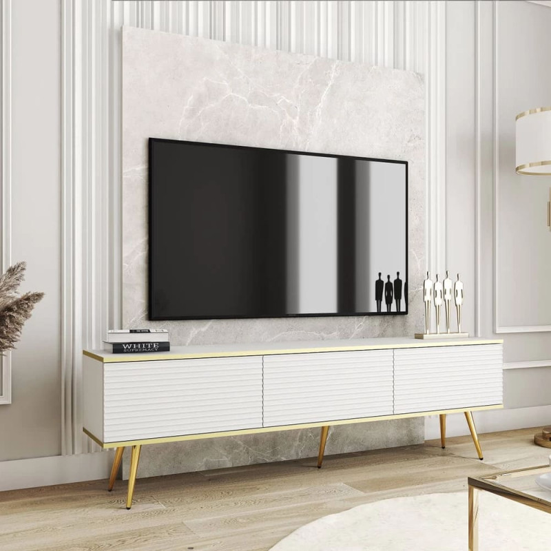 Тумба під телевізор Perfect Home Oro RTV175 MDF 3D 175х53х32 Білий (золоті ніжки) (PFH-091341)