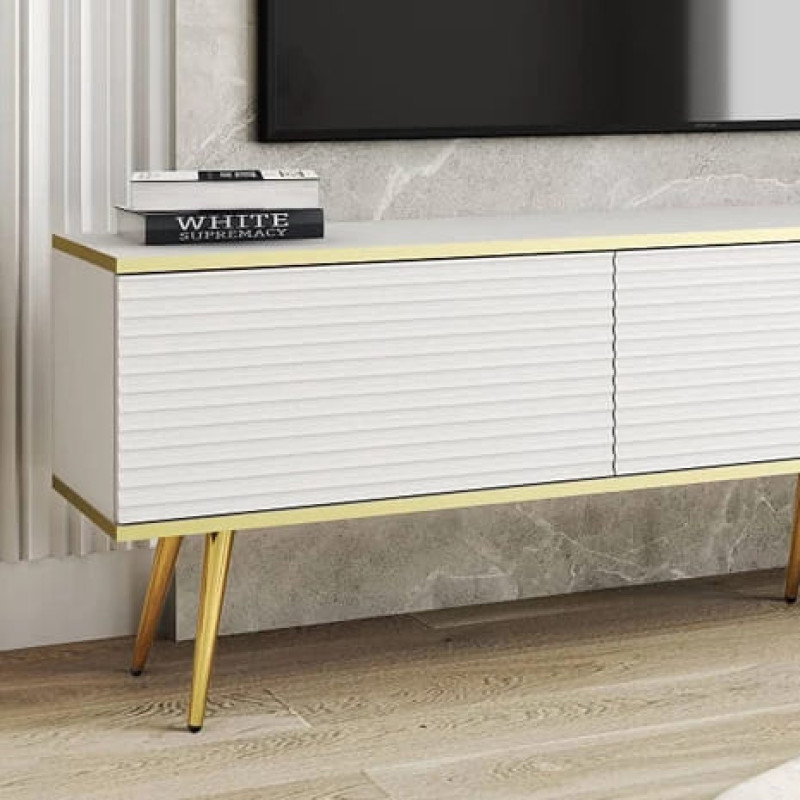 Тумба під телевізор Perfect Home Oro RTV175 MDF 3D 175х53х32 Білий (золоті ніжки) (PFH-091341)