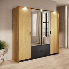 Шафа розпашна чотиридверна Perfect Home Baltic 4D2S/220 223,2x210x59 Дуб балтійський/Чорний (PFH-091376)